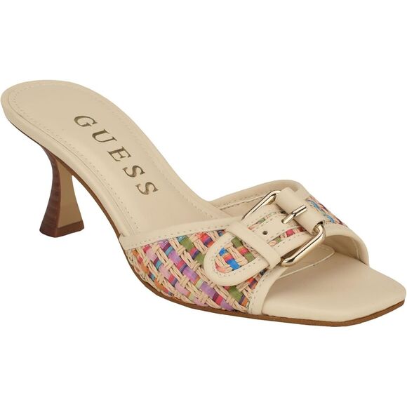 GUESS Y2K Dista Sandal Kitten Heels Multicolor Ivory 9M Feminine Classy Buckle - Picture 1 of 7